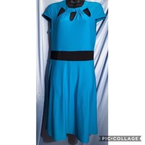 Avon | Blue Turqouise Black-waisted Midi Dress